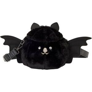 Figural Bat Crossbody Bag Faux Leather Plush Embroidered Adjustable Strap